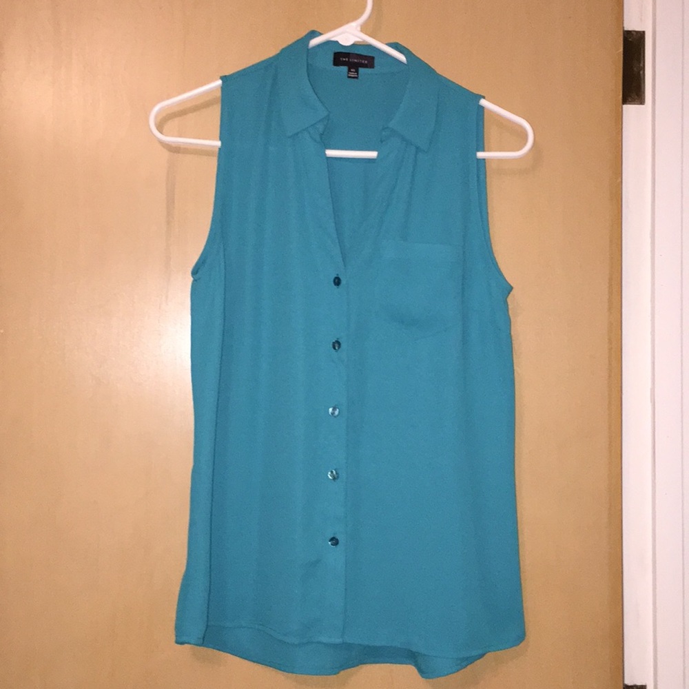 Teal The Limited sleeveless button down top
